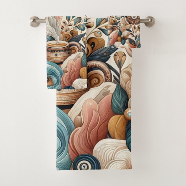 Bohemischer Mix aus aquamarinen, magentafarbenen,  Badhandtuch Set (Insitu)