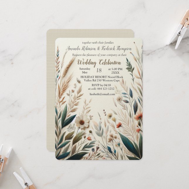 Bohemischer Mix aus aquamarinen, magentafarbenen,  Einladung (Vorderseite/Rückseite Beispiel)