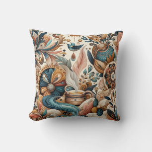 Bohemischer Mix aus aquamarinen, magentafarbenen,  Kissen