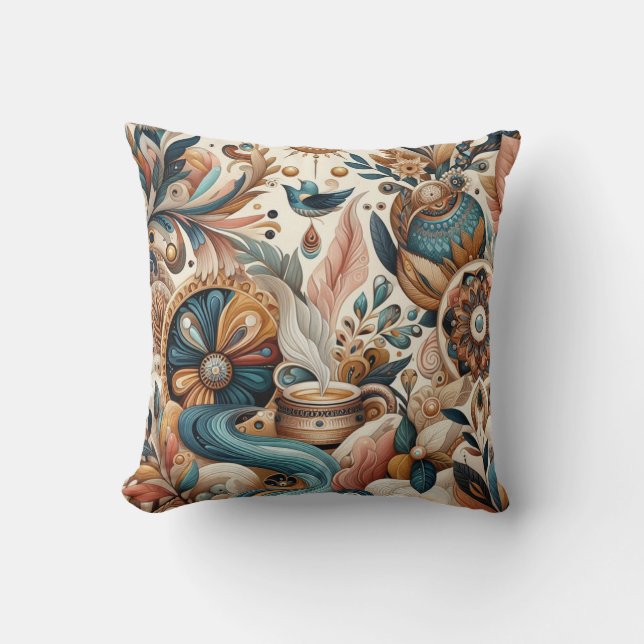 Bohemischer Mix aus aquamarinen, magentafarbenen,  Kissen (Vorderseite)