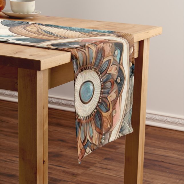 Bohemischer Mix aus aquamarinen, magentafarbenen,  Kurzer Tischläufer (Beispiel)