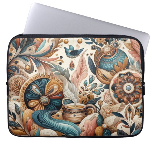 Bohemischer Mix aus aquamarinen, magentafarbenen,  Laptopschutzhülle (Vorderseite)