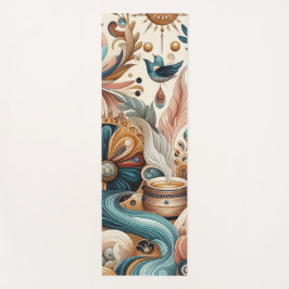 Bohemischer Mix aus aquamarinen, magentafarbenen,  Yogamatte