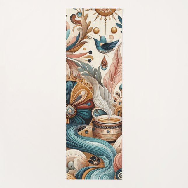 Bohemischer Mix aus aquamarinen, magentafarbenen,  Yogamatte (Vorderseite)