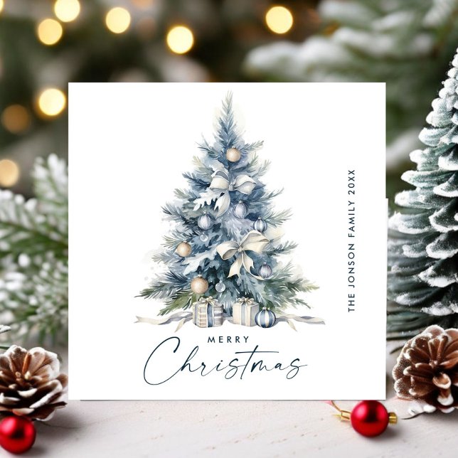 Bohemischer neutraler Blauer Weihnachtsbaum Feiertagskarte (Von Creator hochgeladen)