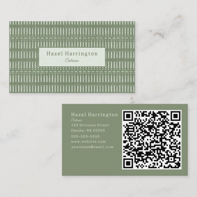 Bohemischer QR Code Business Card Sage Green Triba Visitenkarte (Vorne/Hinten)