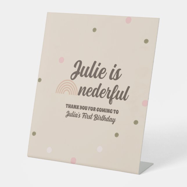 Bohemischer Regenbogen Erster Geburtstag Onederful Sockelschild (Vorderseite)