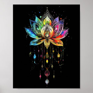 Bohemischer Regenbogen-Lotusblumen-Yoga-Lotusblume Poster