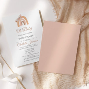 Bohemischer Regenbogen Pink Pastel Babydusche Einladung