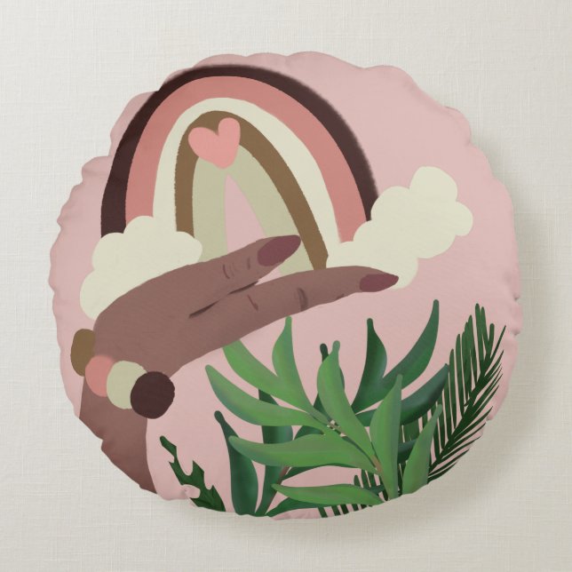 Bohemischer Regenbogen Tropische Blütenweibchen Rundes Kissen (Vorderseite)