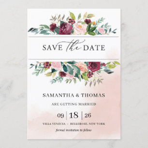 Bohemischer Rosa-Bordeaux-Blumenzauber Einladung