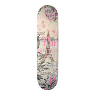 Bohemischer rosa schwarzer Blumenturm paris Eiffel Skateboard