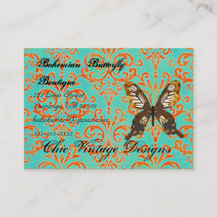 Bohemischer Schmetterlings-Butike-Türkis u. orang Visitenkarte