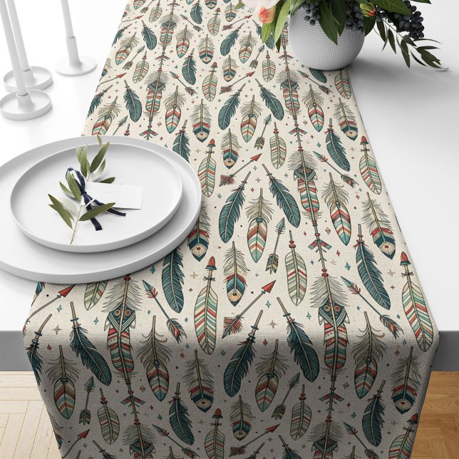 Bohemischer Tischläufer, Tribal Fether Arrow Print Großer Tischläufer (Bohemian Table Runner Tribal Feather Arrow Print)