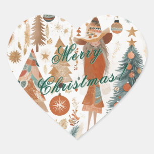 Bohemischer Weihnachtsfeiertag Herz-Aufkleber