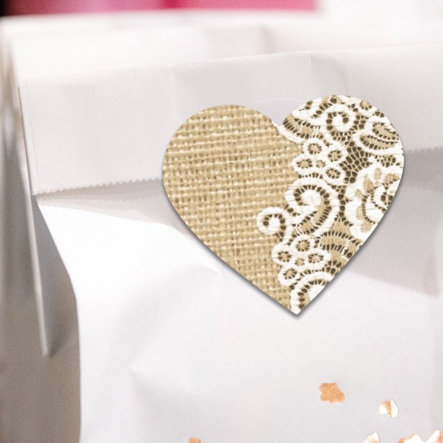 Bohemischer Western Land rustikale Burlap und Spit Herz-Aufkleber (Bohemian Western country rustic burlap and lace Heart Sticker)