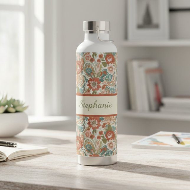 Bohemischer Wildblumengarten  Trinkflasche (Boho heirloom floral personalized water bottle)