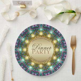 Bohemisches Abendessen Party Gold Schwarze Bright  Pappteller