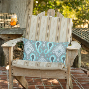 Bohemisches Aqua Turquoise Ikat Tribal Art Muster Kissen Für Draußen