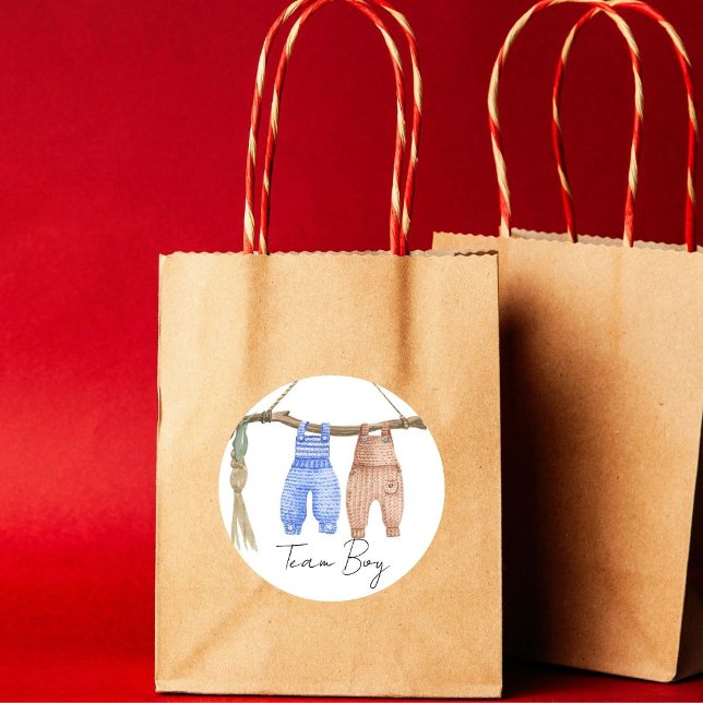 Bohemisches Baby Bekleidung Team Boy Gender enthül Runder Aufkleber (Von Creator hochgeladen)