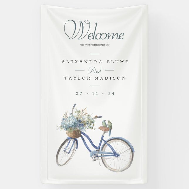 Bohemisches Bicycle Watercolor Wedding Banner (Vertikal)