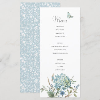 Bohemisches Blue Botanical Watercolor Wedding Menu Menükarte