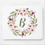 Bohemisches Blumenmuster-Monogramm Mousepad<br><div class="desc">Bohemisch inspiriert Mousepad mit Aquarellfarbe lila und ElfenbeinBlume mit Laubkranz. Dieses individuell anpassbare Monogramm-Mousepad eignet sich perfekt für ein personalisiertes Geschenk.</div>