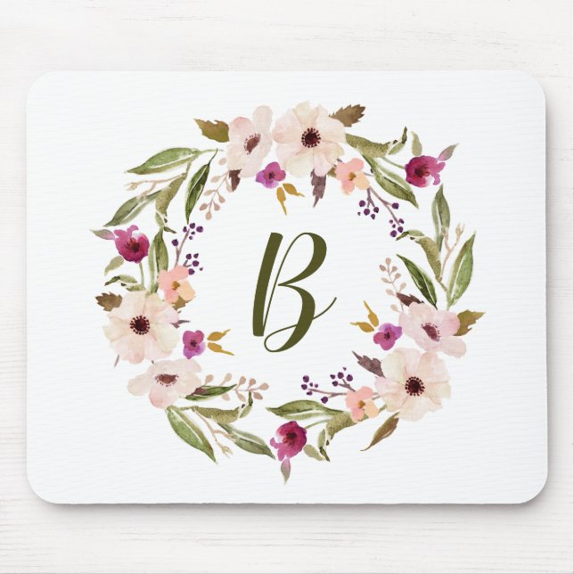 Bohemisches Blumenmuster-Monogramm Mousepad (Vorne)