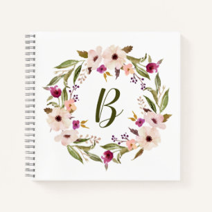 Bohemisches Blumenmuster-Monogramm Notizbuch