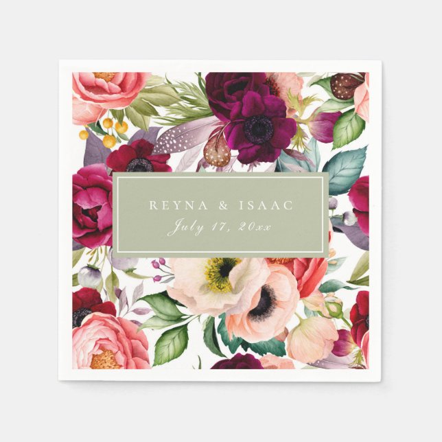 Bohemisches Blumenpapier Napkins Serviette (Vorderseite)