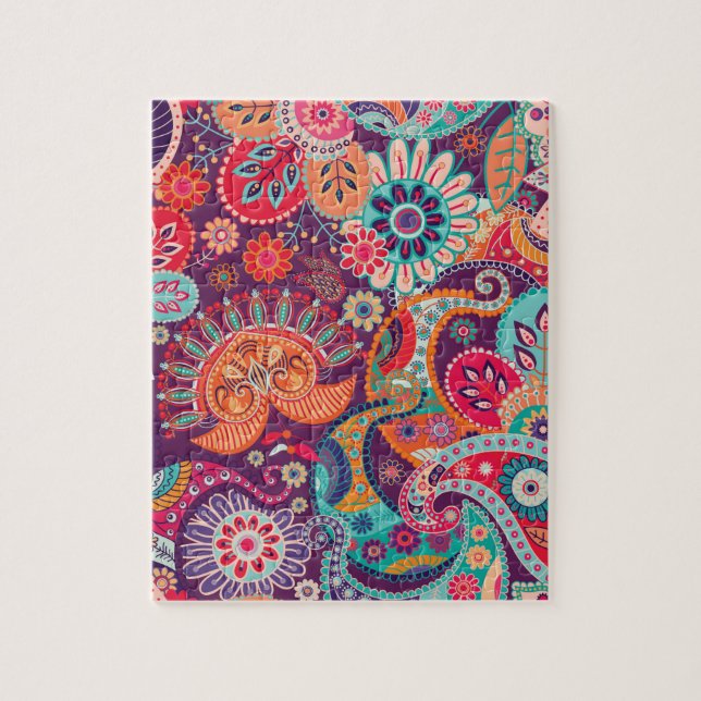 Bohemisches Boho MOD Hippy Chic-Blumen-Muster Puzzle (Vertikal)