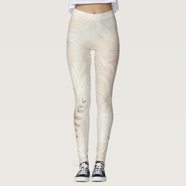 Bohemisches botanisches Blumenmuster Leggings (Vorderseite)