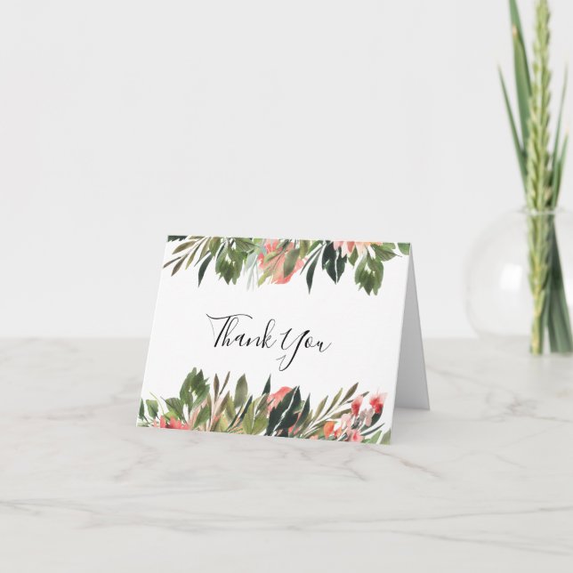 Bohemisches Coral Floral Wedding Foto Danke Karte (Vorderseite)