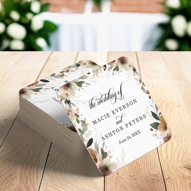 Bohemisches Cotattecore-Blumenzellenbild Rechteckiger Pappuntersetzer (Cherish every toast with our elegant coasters, beautifully capturing your wedding day details.)