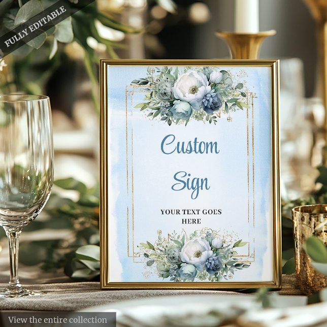 Bohemisches Dusty Blue Floral Gold DIY Hochzeitssy Poster (Bohemian Dusty Blue Floral Gold DIY Wedding Sign)