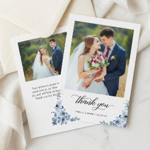 Bohemisches Dusty Blue Floral Wedding Foto Dankeskarte
