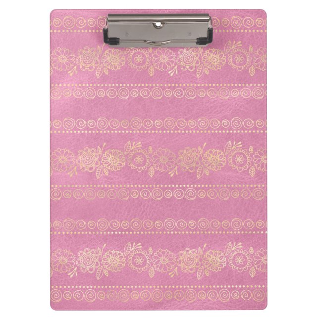 Bohemisches Einhornmuster in Rosa und Gold Klemmbrett (Vorderseite)