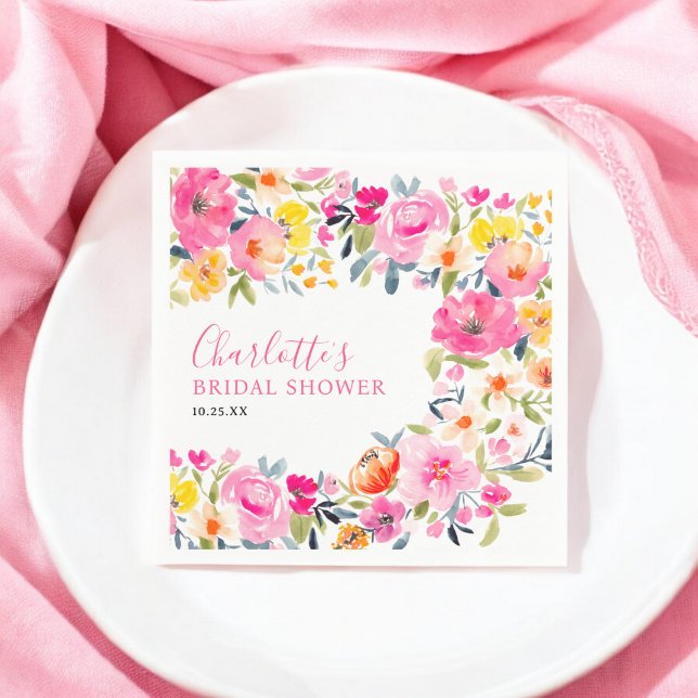 Bohemisches, fett geblümtes Brautparty Serviette (Bohemian bold floral watercolor bridal shower napkins)