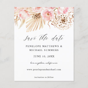 Bohemisches Foto in Rosa, florales Save the Date Flyer