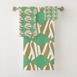 Bohemisches geometrisches Weiß, Beige und Türkis Badhandtuch Set
