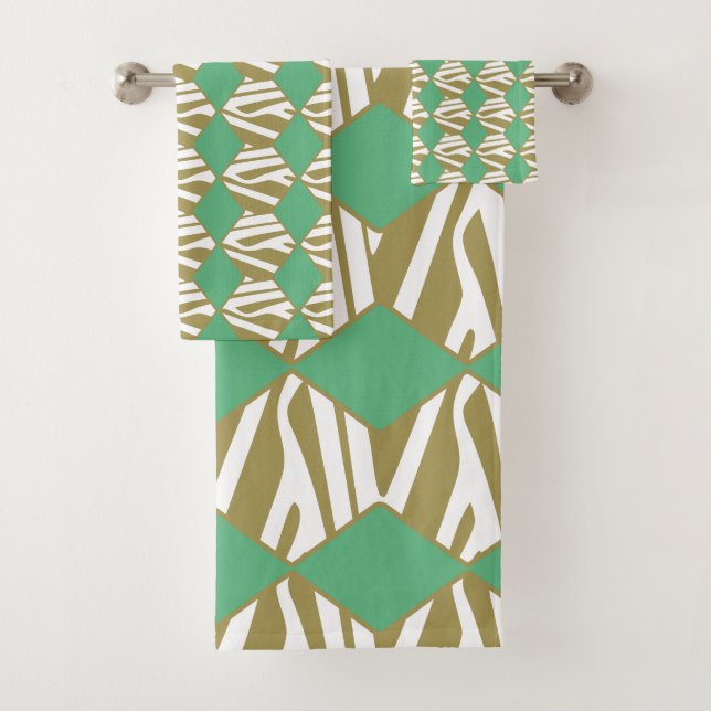 Bohemisches geometrisches Weiß, Beige und Türkis Badhandtuch Set (Insitu)