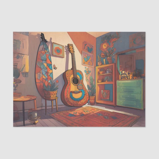 Bohemisches Gitarrendekoupage Tissue Paper Seidenpapier (Vorderseite)