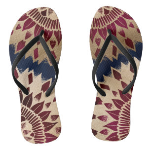 Bohemisches Gold Navy Burgundy Hand Drawn Mandala Flip Flops
