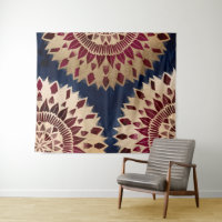 Bohemisches Gold Navy Burgundy Hand Drawn Mandala