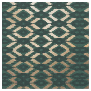 Bohemisches goldwaldgrünes Ikat-Muster Stoff