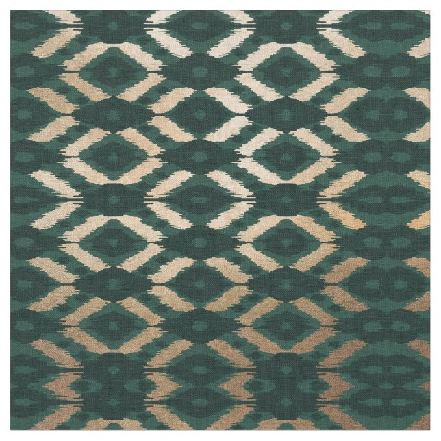 Bohemisches goldwaldgrünes Ikat-Muster Stoff (Nahaufnahme)
