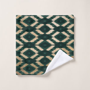 Bohemisches goldwaldgrünes Ikat-Muster Waschlappen