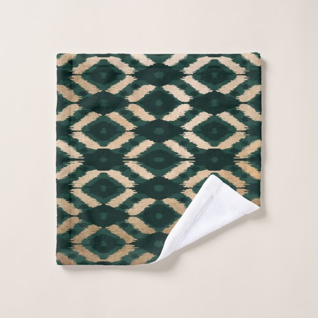 Bohemisches goldwaldgrünes Ikat-Muster Waschlappen (Waschlappen)