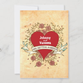 Bohemisches Herz, Rose, Vögel und Bannerhochzeit Einladung