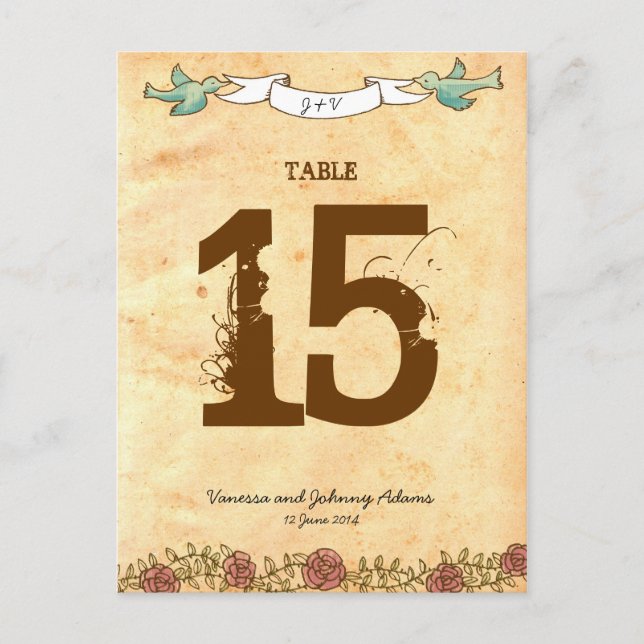 Bohemisches Herz, Rose, Vögel und Bannerhochzeit Postkarte (Vorderseite)